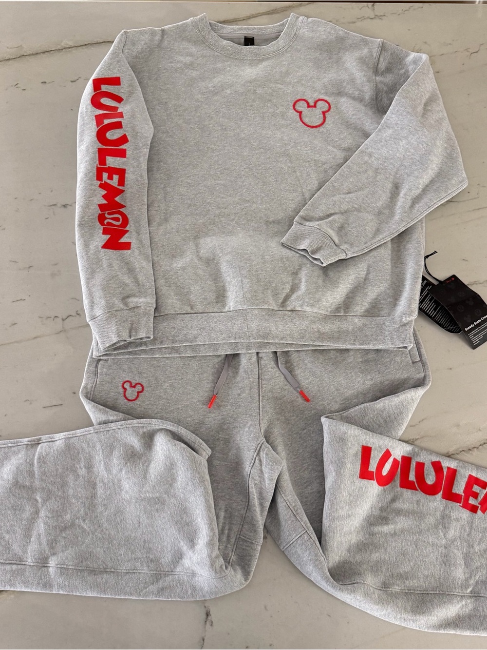 Lululemon Disney Mickey Mouse Steady State Crew Sweatshirt Pants Set Men L NWT